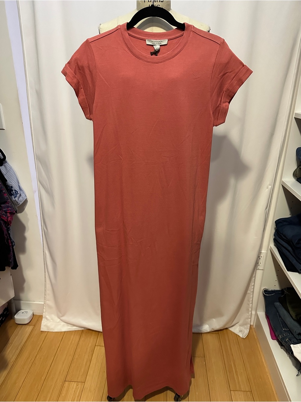 ALLSAINTS Women's Anna Tainted Pink Color Maxi Tee Shirt Dress